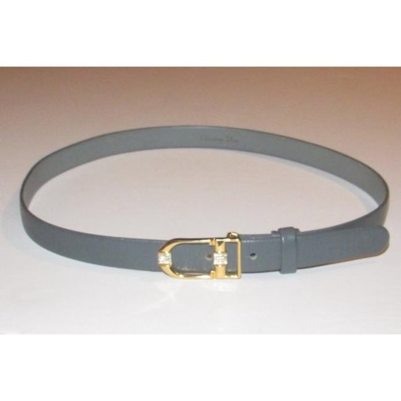 Dior Grey Leather w Gold & Crystal CD Logo - Picture 3 of 12